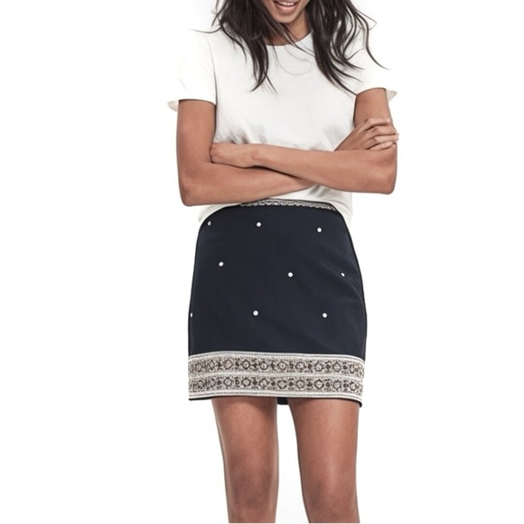 Madewell Gabine Embroidered Mini Skirt Sz 0 Cotton Black Aztec Lined - Picture 1 of 8